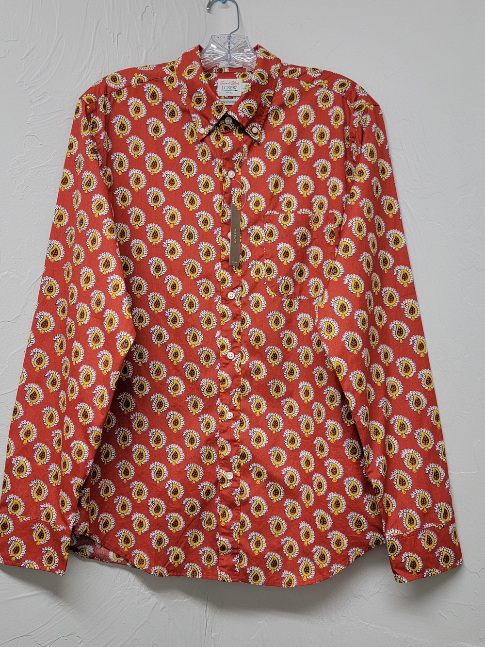 J.Crew Men's Secret Wash Red Yellow Button Down Shirt Paisley Classic Size M